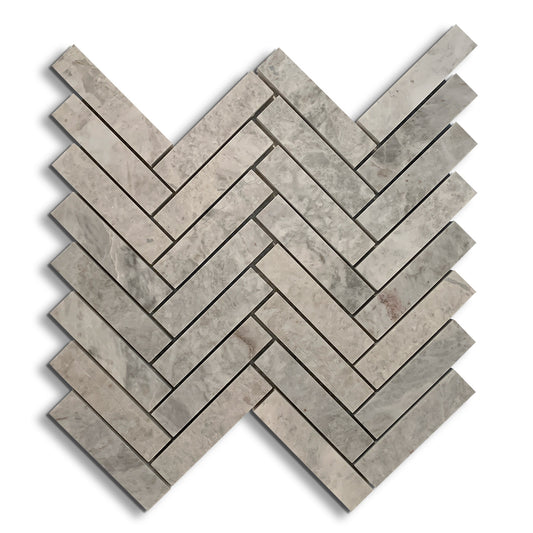 Alicha White Mosaic Herringbone 1"x4"