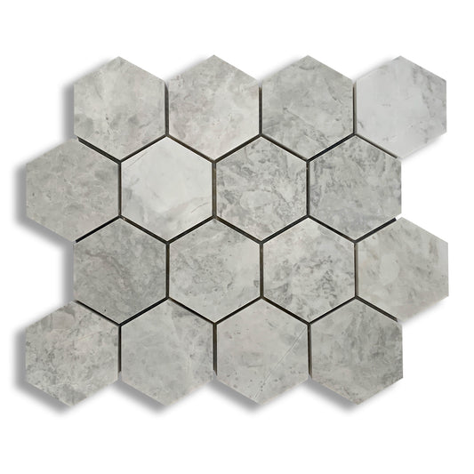 Alicha White Mosaic Hexagon 3"x3"