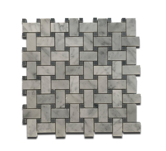 BIANCO CARRARA MARBLE MOSAIC POLISHED BW BLACK DOT 12"x12"