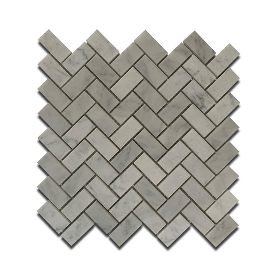 BIANCO CARRARA MARBLE MOSAIC POLISHED HERRINGBONE 11.25"x12.25"