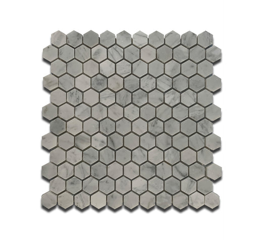 BIANCO CARRARA MARBLE MOSAIC POLISHED HEXAGON 11.75"x11.25"