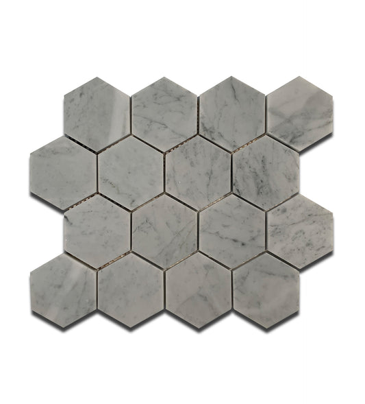 BIANCO CARRARA MARBLE MOSAIC HONED HEXAGON 11.75"x12"