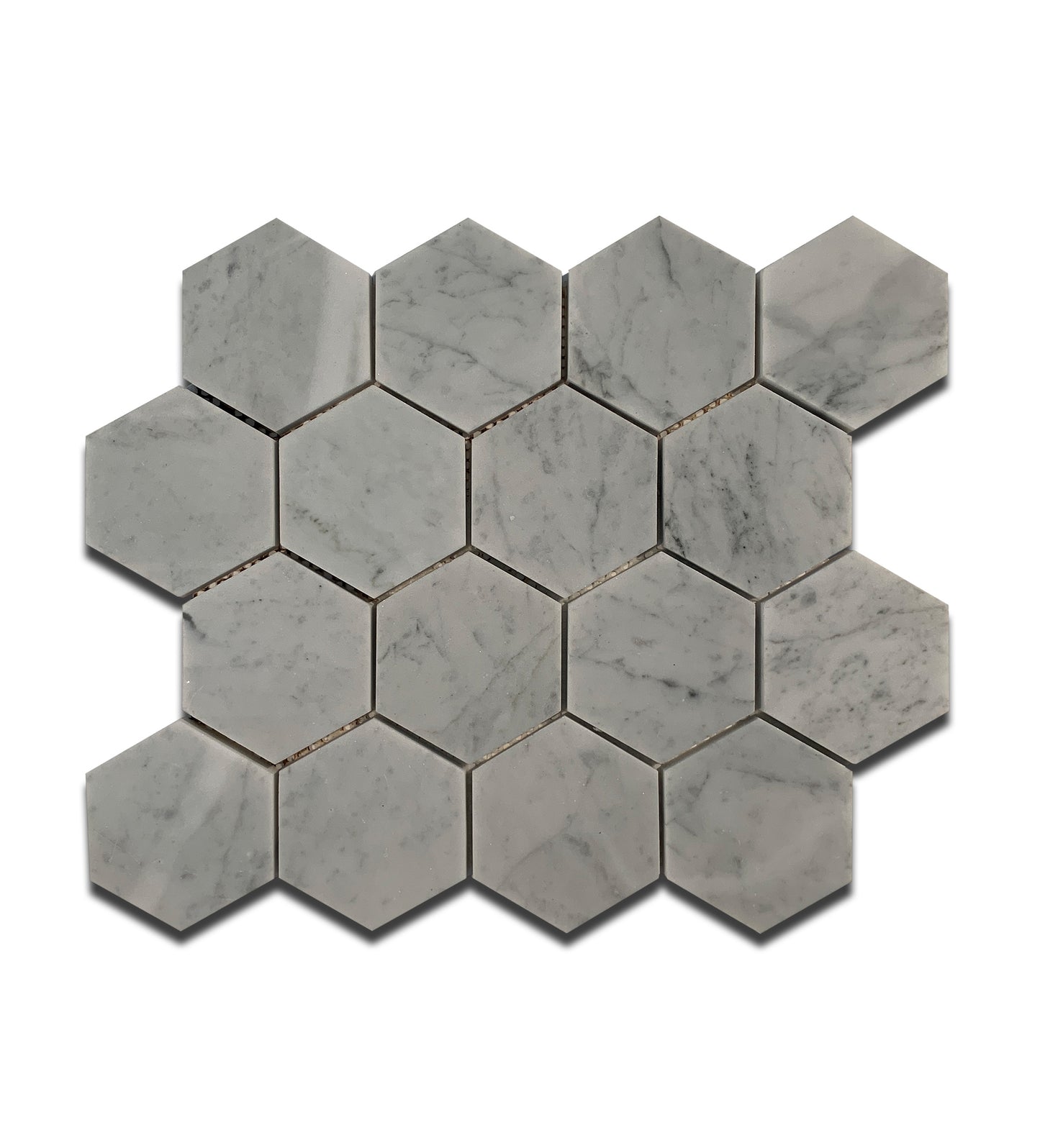 BIANCO CARRARA MARBLE MOSAIC POLISHED HEXAGON 11.75"x10.75"