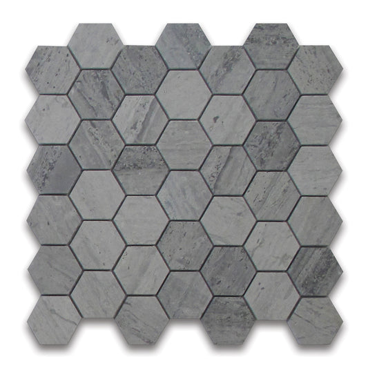 BLUE WOOD MARBLE MOSAIC HONED HEXAGON 11.75"x12"