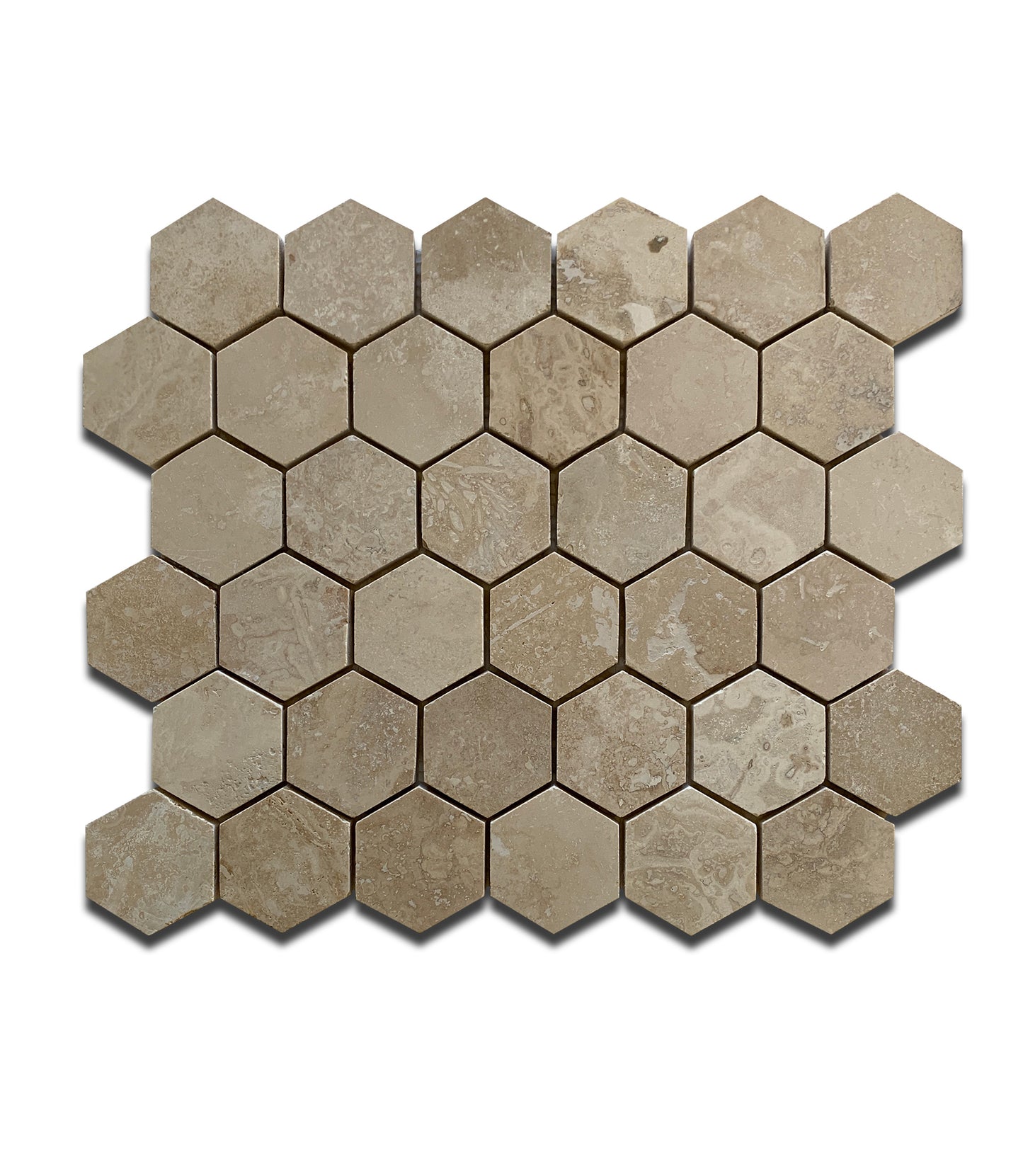 LIGHT TRAVERTINE MOSAIC HEXAGON FILLED AND HONED 10.75"x12"