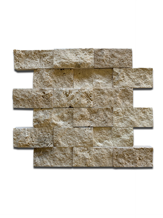 LIGHT TRAVERTINE MOSAIC BRICK 2"X4" FILLED AND HONED 12"x12"