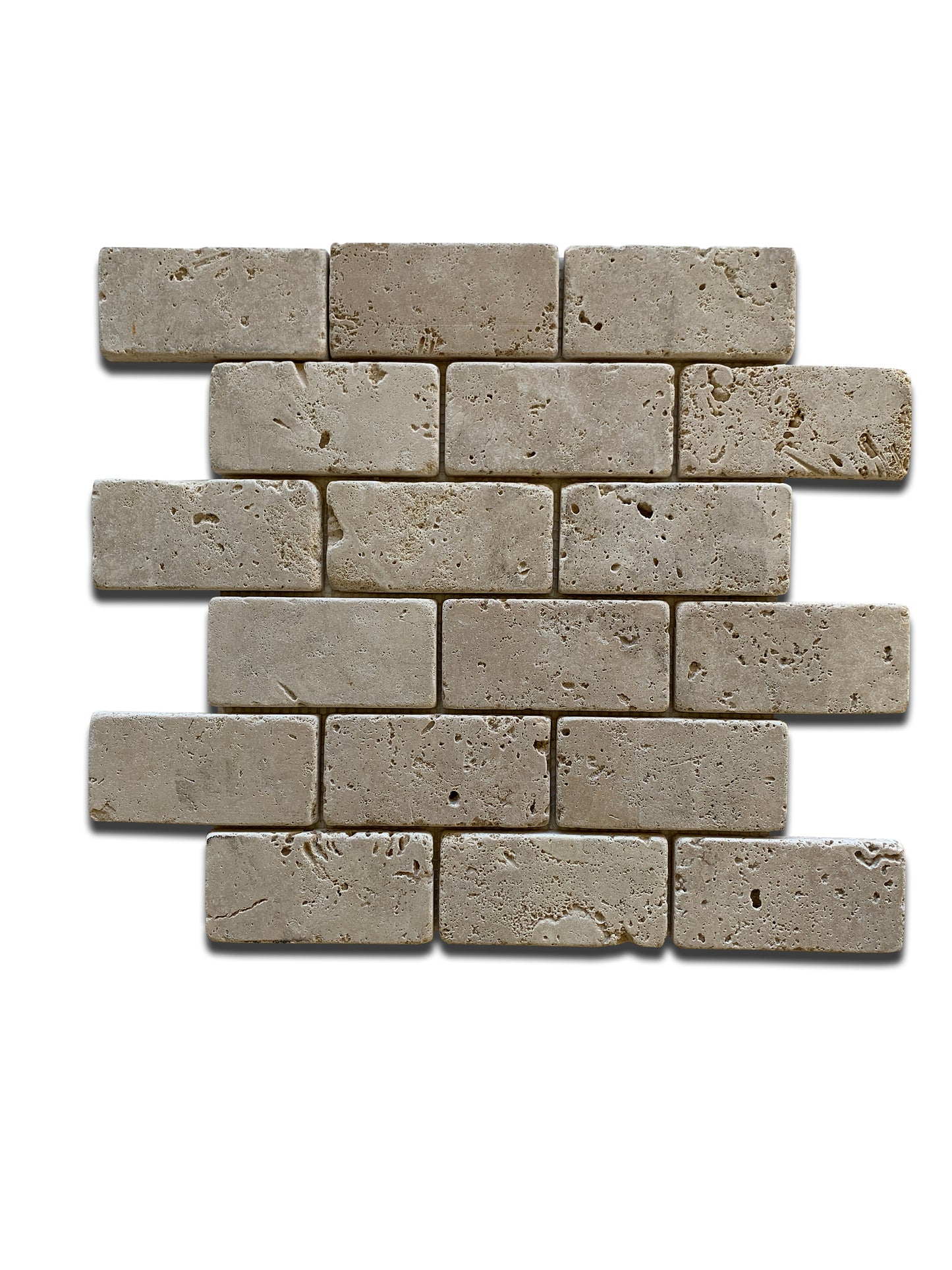 LIGHT TRAVERTINE MOSAIC TUMBLED BRICK 12"x12"