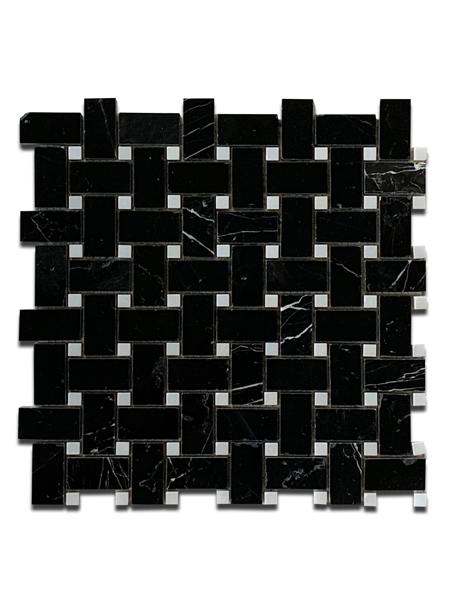 NERO MARQUINA MARBLE MOSAIC POLISHED BW ARCTIC DOT 12"x12"