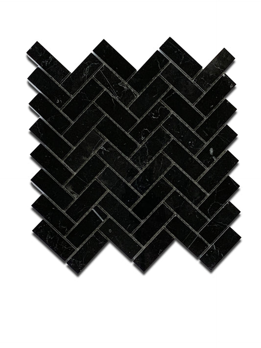 NERO MARQUINA MARBLE MOSAIC POLISHED HERRINGBONE 11"x11.75"