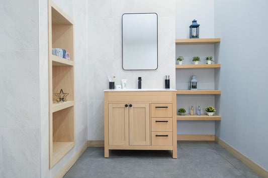 ELARA 36" NATURAL OAK VANITY WITH PORCELAIN TOP AND SINK