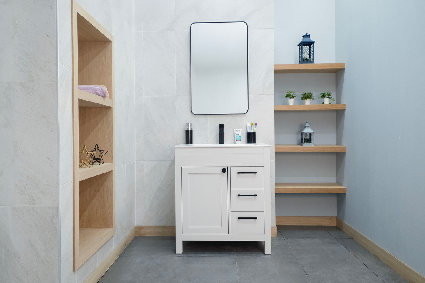 ELARA 30" WHITE VANITY WITH PORCELAIN TOP AND SINK