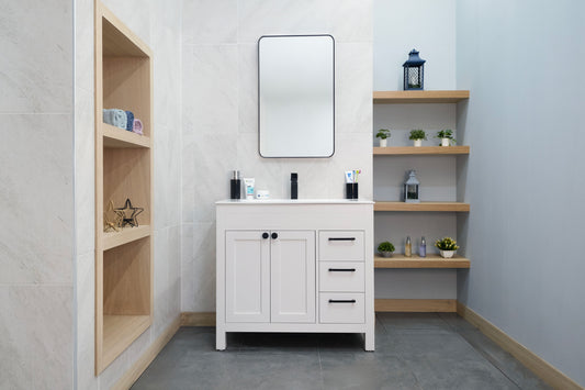 ELARA 36" WHITE VANITY WITH PORCELAIN TOP AND SINK