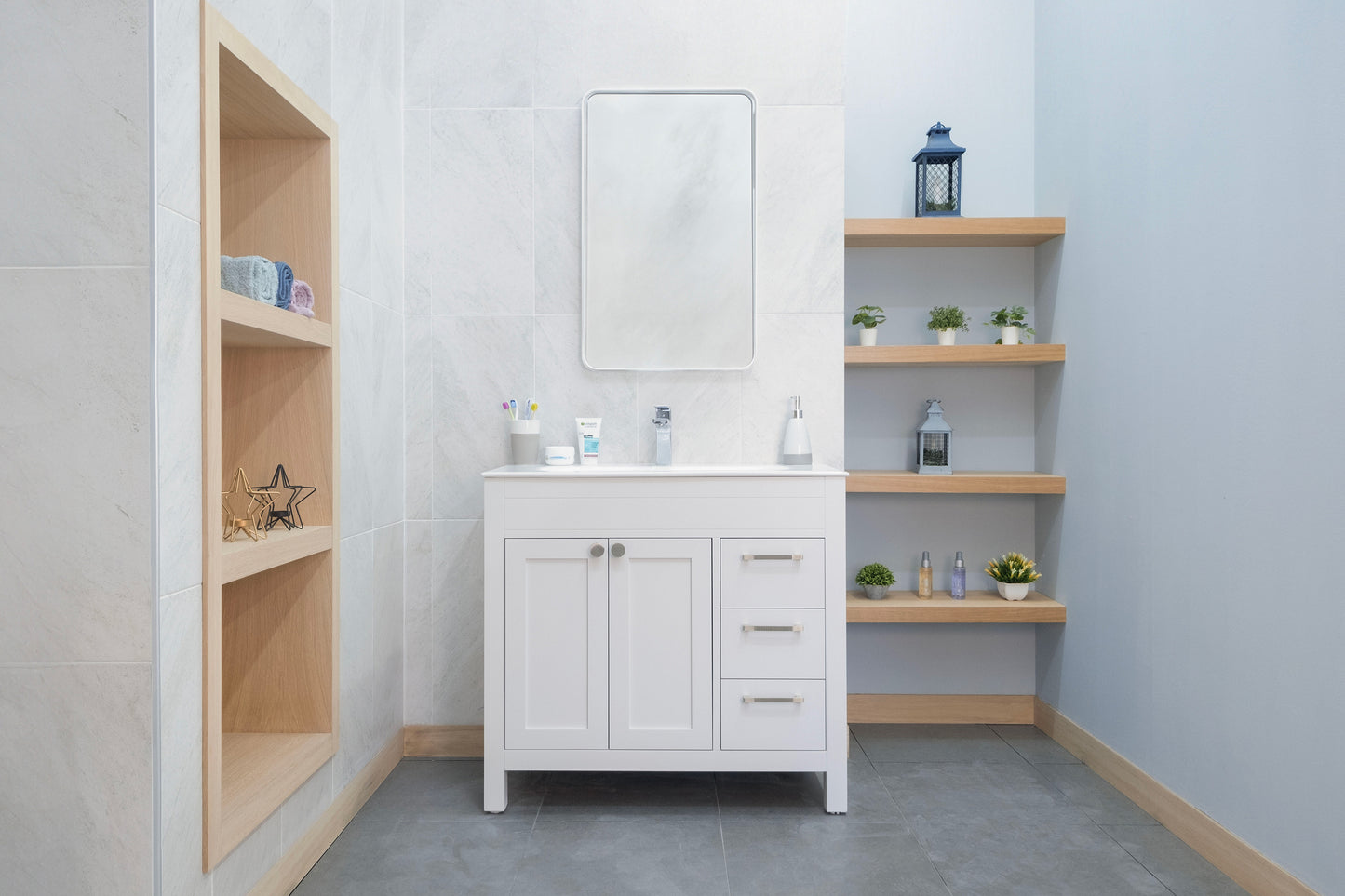 ELARA 36" WHITE VANITY WITH PORCELAIN TOP AND SINK