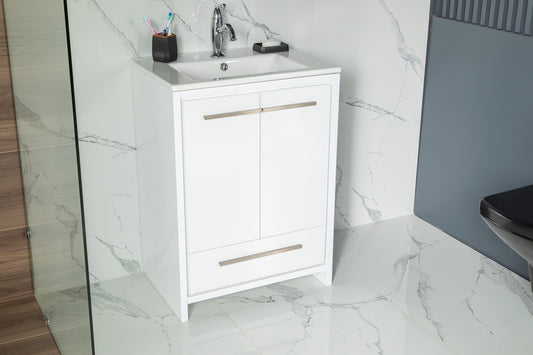 AYLA WHITE 26" VANITY WITH PORCELAIN TOP AND SINK