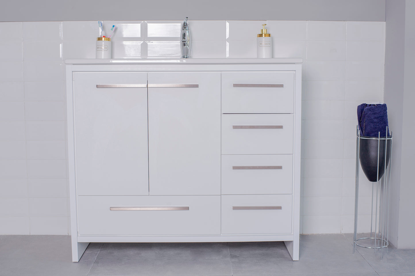 AYLA WHITE 39" VANITY WITH PORCELAIN TOP AND SINK