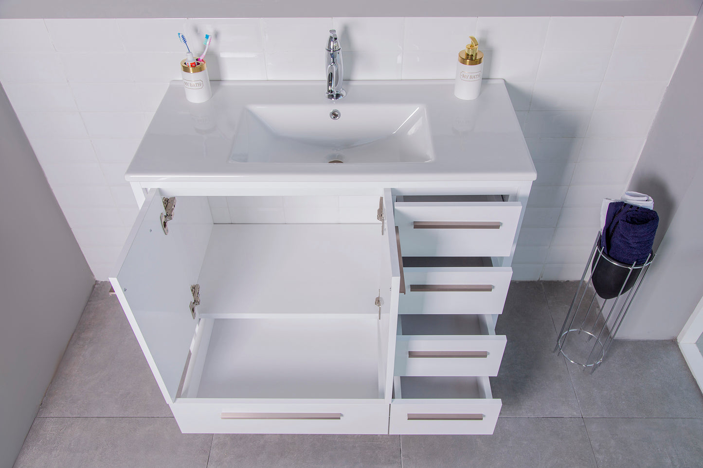 AYLA WHITE 39" VANITY WITH PORCELAIN TOP AND SINK