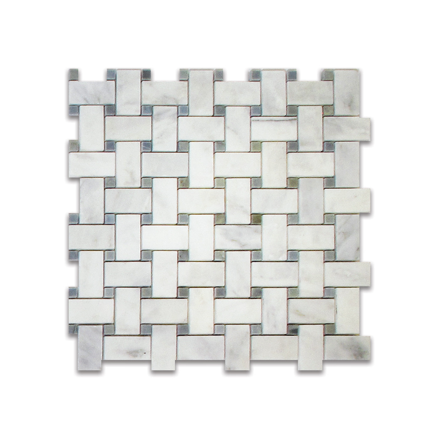 Arabescato Basket Weave Blue Dot 12"x12"