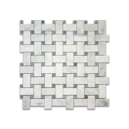 Arabescato Basket Weave Blue Dot 12"x12"