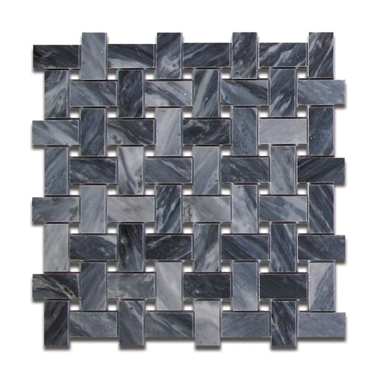 Bardiglio Mosaic Basket Weave Thassos dot 12"x12"