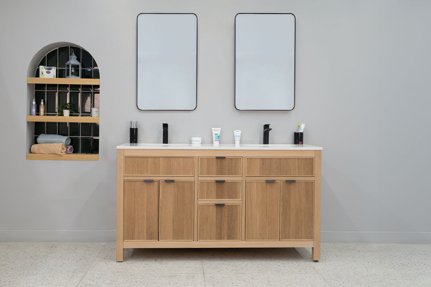 SERENA 60" NATURAL VANITY WITH PORCELAIN TOP AND SINK