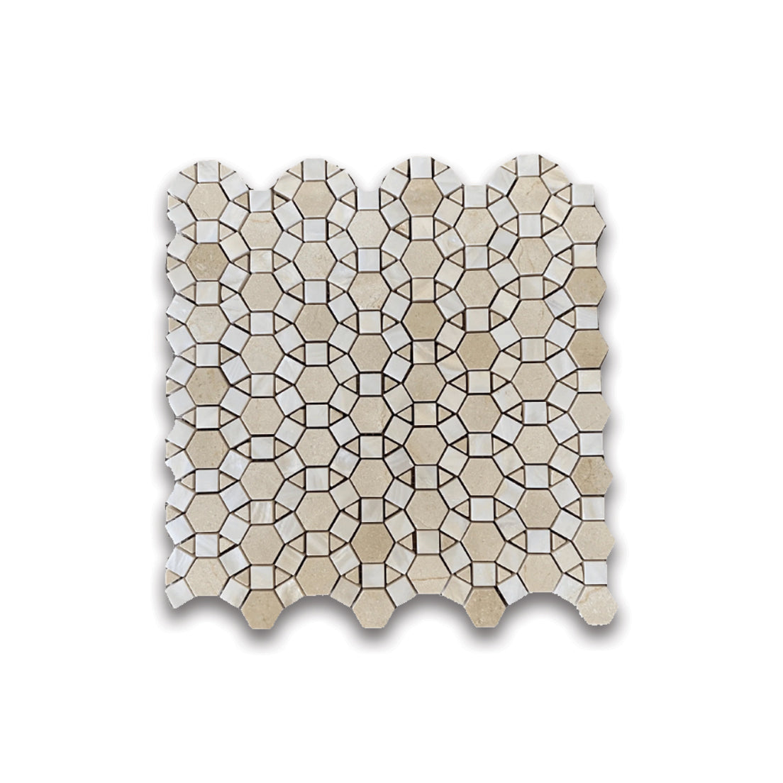 CREMA MARFIL BLOOM WITH WHITE SHELL WATER JET MOSAIC POLISHED 11.5"x11.75"