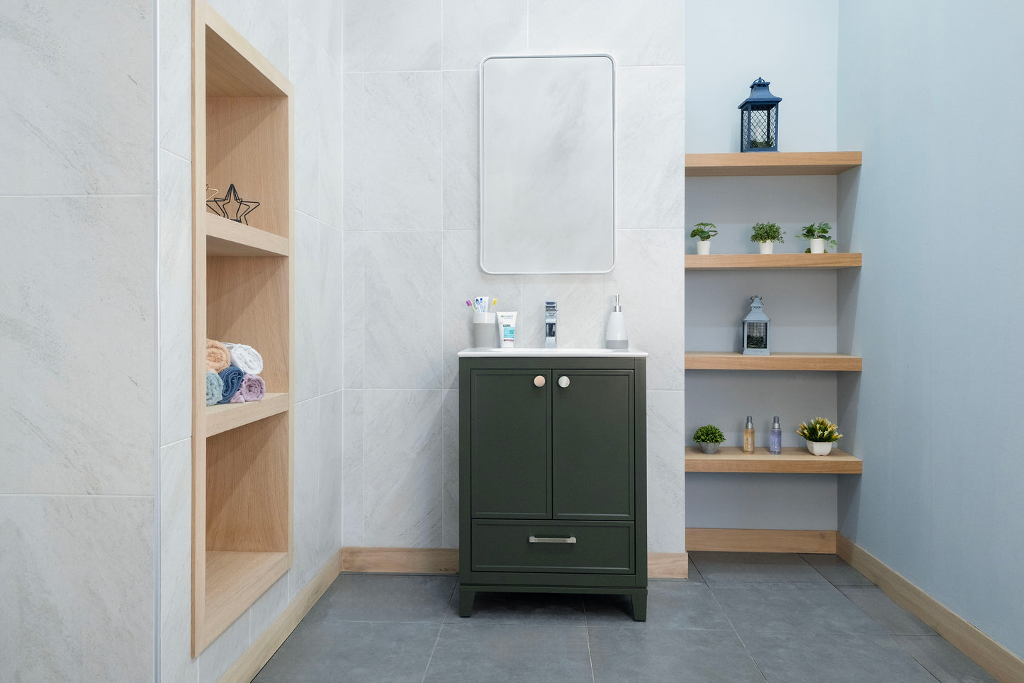 HAZEL 24" PINE GREEN VANITY WITH PORCELAIN TOP AND SINK