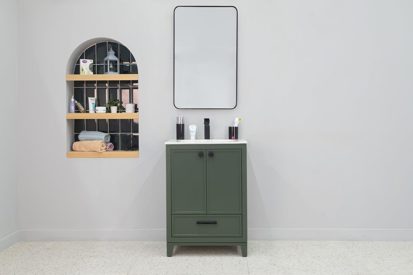 HAZEL 24" PINE GREEN VANITY WITH PORCELAIN TOP AND SINK