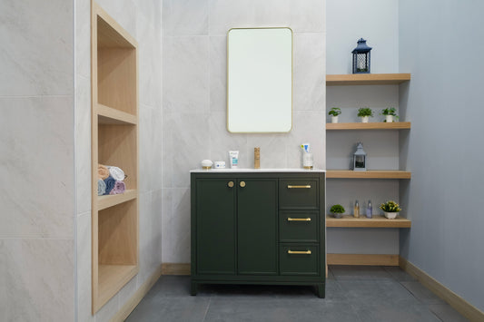 HAZEL 36" PINE GREEN VANITY WITH PORCELAIN TOP AND SINK