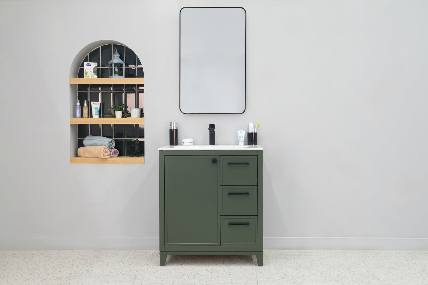 HAZEL 30" PINE GREEN VANITY WITH PORCELAIN TOP AND SINK