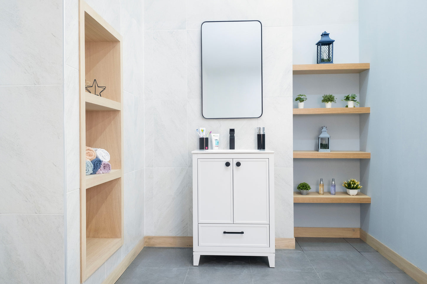 HAZEL 24" WHITE VANITY WITH PORCELAIN TOP AND SINK