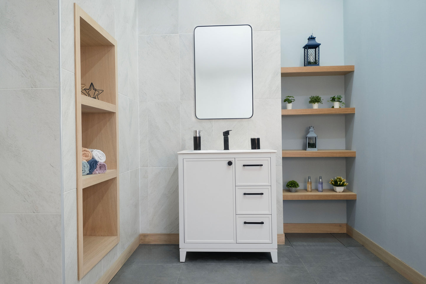 HAZEL 30" WHITE VANITY WITH PORCELAIN TOP AND SINK