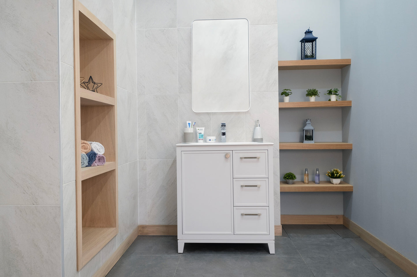 HAZEL 30" WHITE VANITY WITH PORCELAIN TOP AND SINK