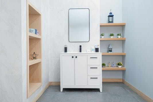 HAZEL 36" WHITE VANITY WITH PORCELAIN TOP AND SINK