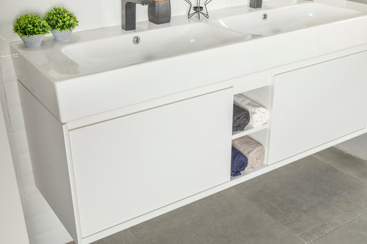 ISLA WHITE 60" VANITY WITH PORCELAIN TOP AND SINK (DOUBLE BOWL)