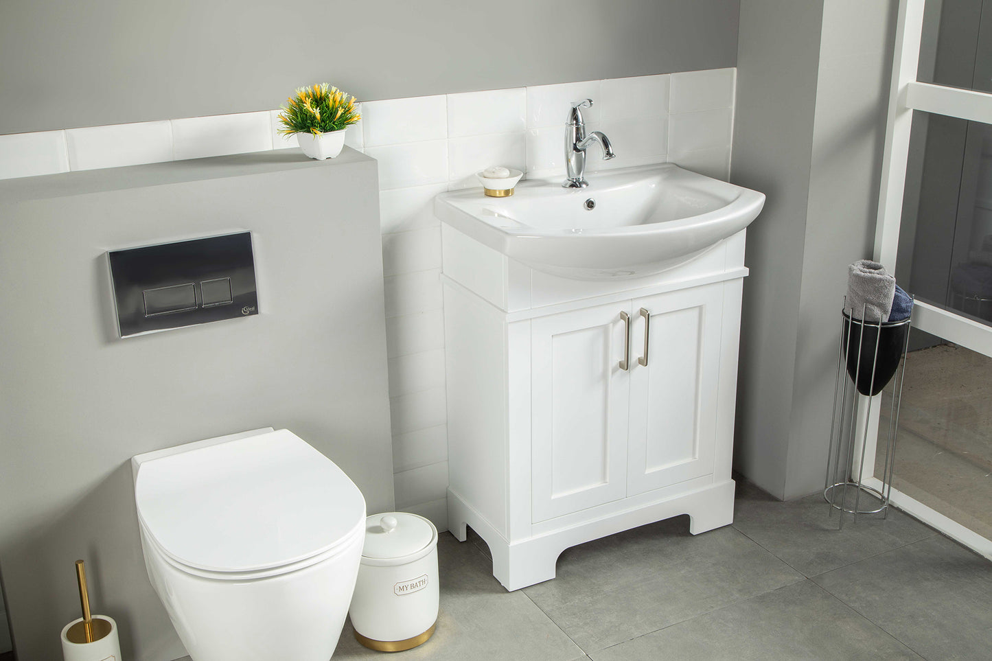 MIRA WHITE 26" VANITY  WITH PORCELAIN TOP AND SINK