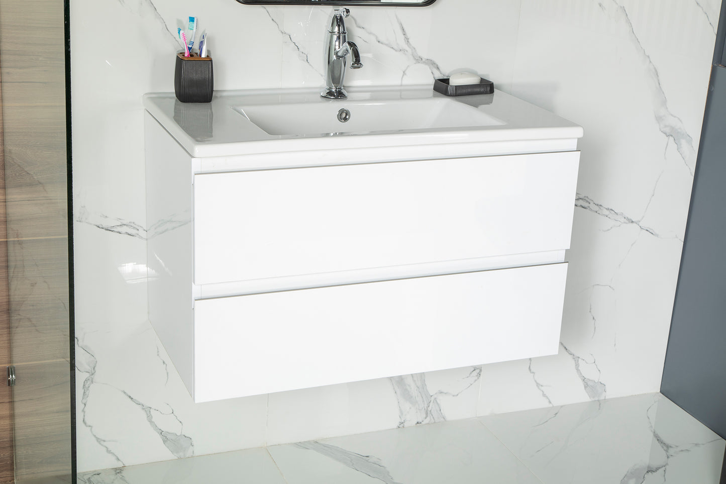 TALIA WHITE 30" VANITY WITH PORCELAIN TOP AND SINK