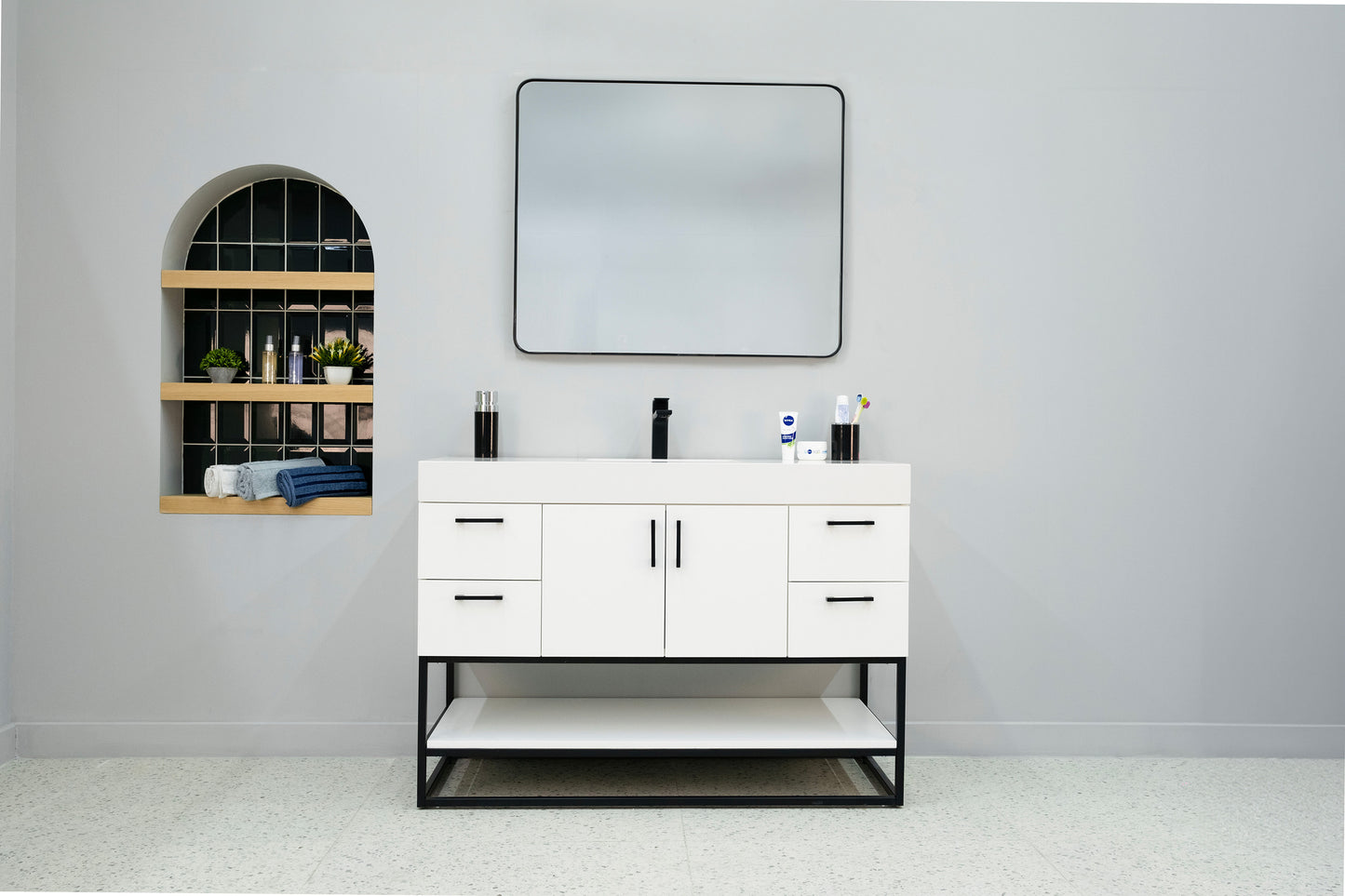 Aurelia 48" White Vanity with Integrated Porcelain Sink