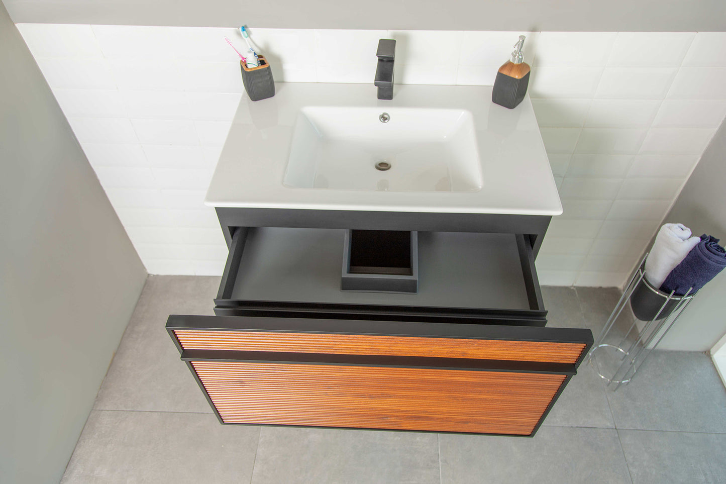 STELLA WALNUT 36" VANITY WITH PORCELAIN TOP AND SINK